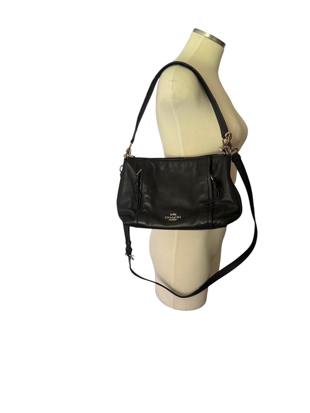 Coach Black Pebbled Leather Shoulder Bag with Gold Hardware